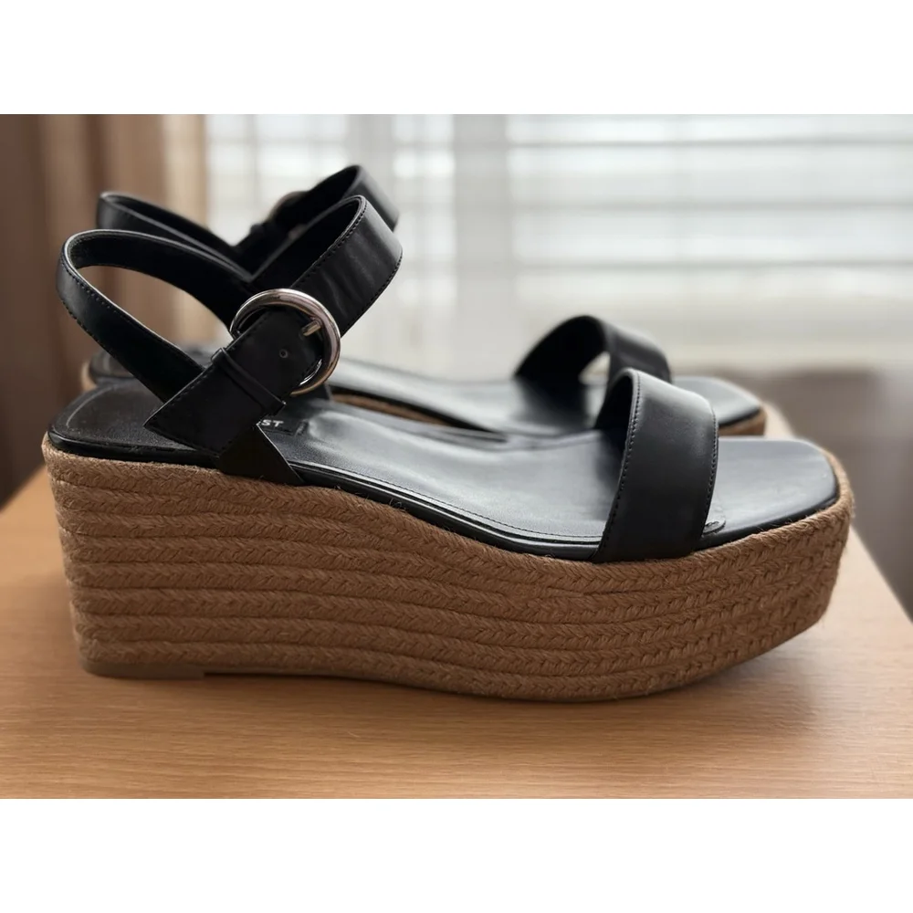 Nine West Women Classic Chunky Strap Dark Espadrille Platform Sandal BLACK 10 M